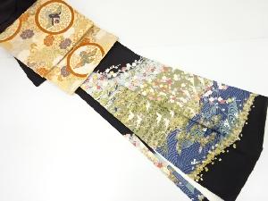 リサイクル　作家物　手描き友禅波千鳥に松梅楓模様留袖(比翼付き)・唐織袋帯セット